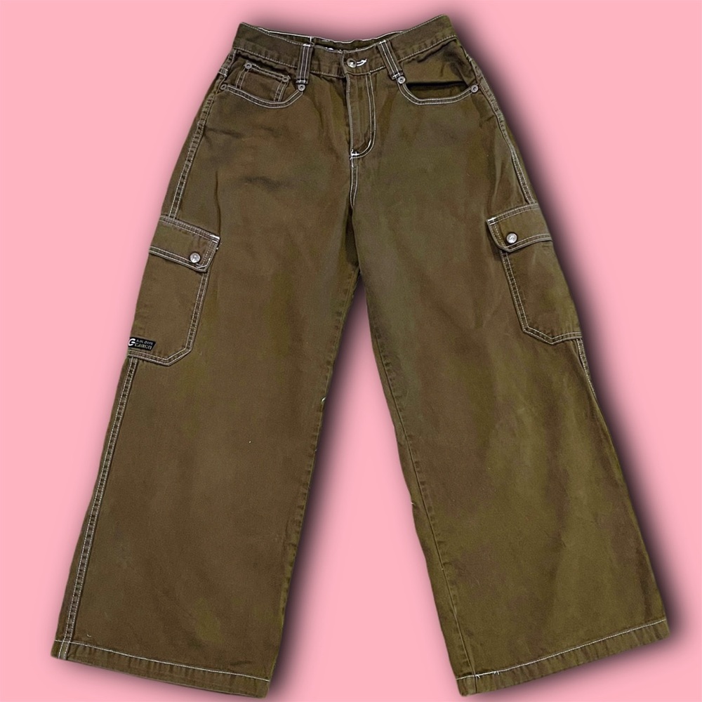 Rare Kikgirl Dark Green Wide Leg Cargo Pants.